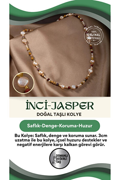 OSMANLI DEĞERLİ TAŞ Inci-jasper Doğal Taş Gümüş Kapama Kolye (3CM UZATMA İLE ...