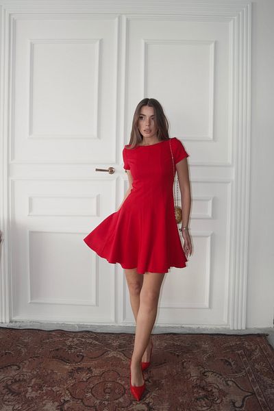 Swass Half Sleeve Flounce Dress Red