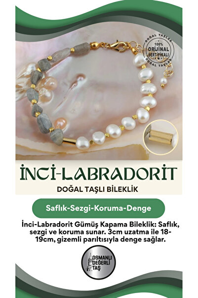 OSMANLI DEĞERLİ TAŞ Inci-labradorit Gümüş Kapama Doğal Taş Bileklik (3CM UZATMA İLE BİRLİKTE) - 18-19cm