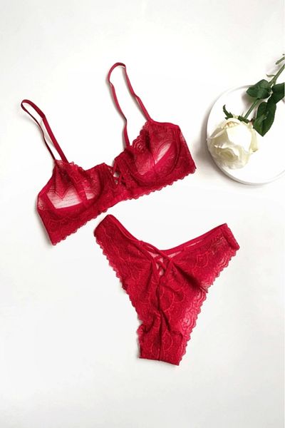 Gece İncisi Unassisted Bra Set with Chest Rope Detail