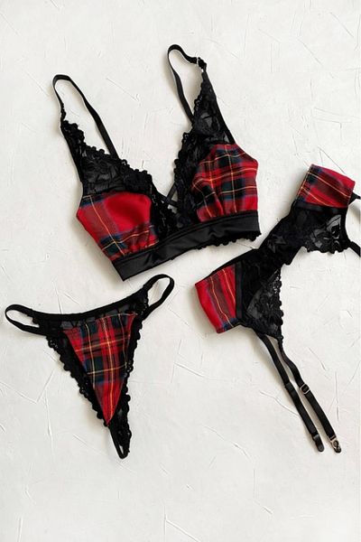 Gece İncisi Plaid Garter Set