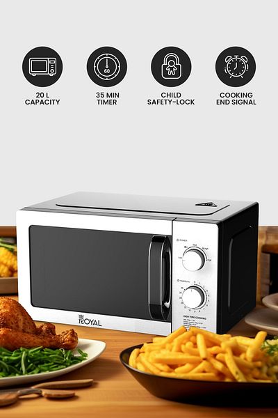 Royal Manual Microwave Oven, 5 Power Leves, 35 Min Timer, Child Safety-lock, Cooking End Signal