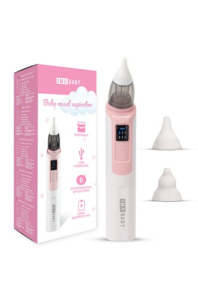 IMA BABY Electric Nasal Aspirator, 6 Speeds, 500mah, Type-c, Silent, 2 Silicone Heads, Pink