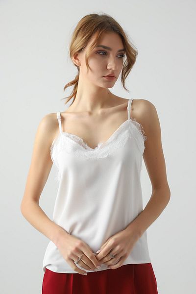 Swass Women's Ecru Strap Lace Blouse