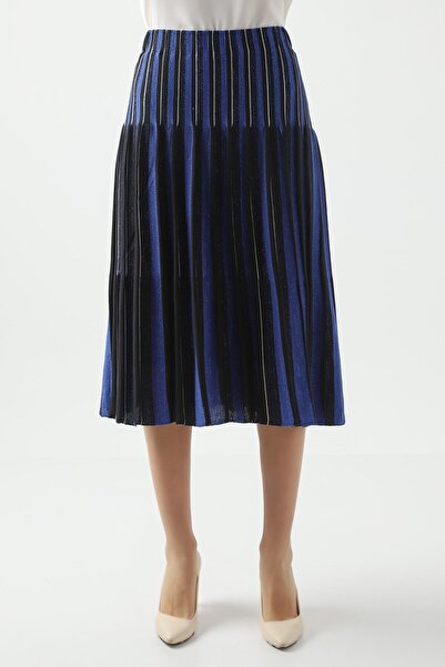 Swass Kadın Mavi Çizgili Örme Etek