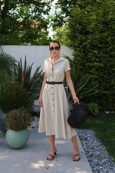 Swass Φόρεμα Palma Summer Gloria από λινό πουκάμισο φυσικό