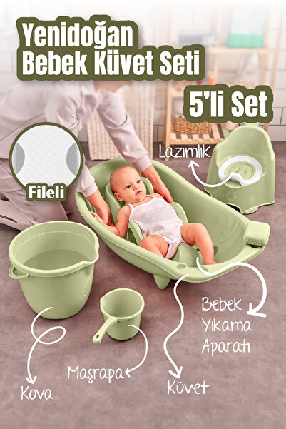 Vienev 5'li Set Fileli Yenidoğan Küvet Seti Yeşil