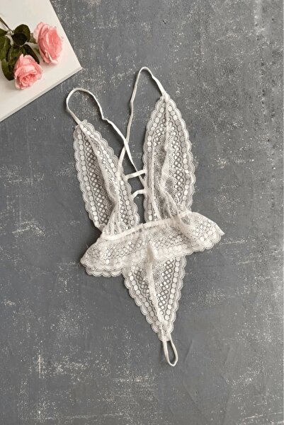 Gece İncisi Low-cut Chest Detailed Bodysuit