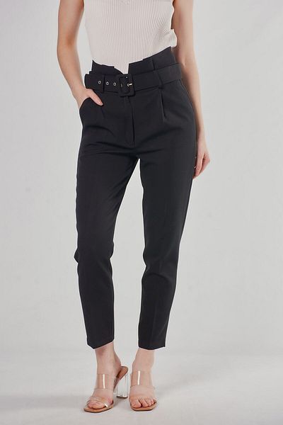 Swass Women's Black Thick Belted Trousers