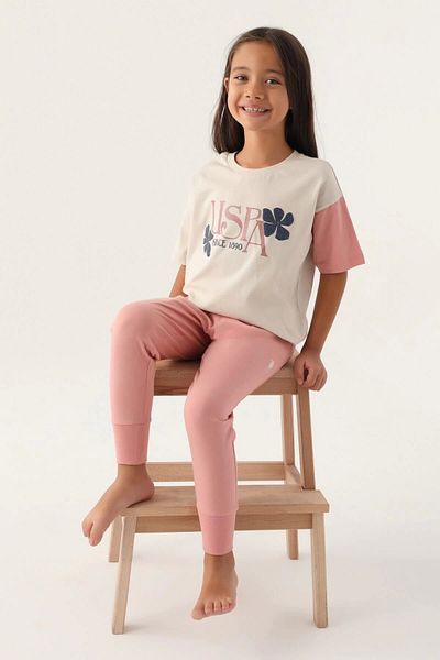 U.S. Polo Assn. Σετ πιτζάμες για κορίτσια με άδεια Rose Beige US Polo Assn