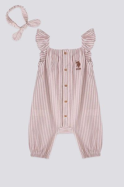 U.S. Polo Assn. US Polo Assn Licensed Buttond Cream Baby Girl Jumpsuit