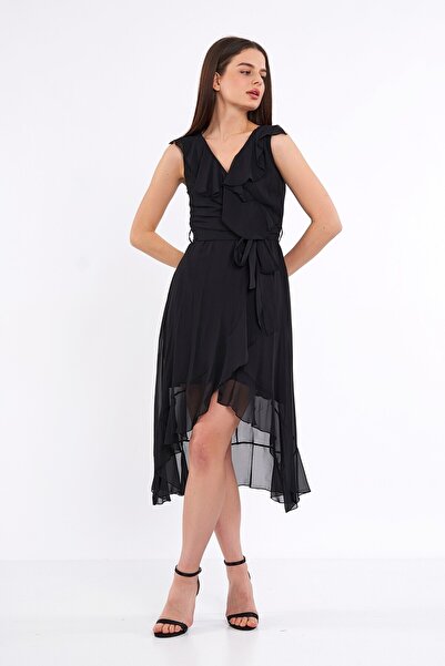 Swass Şifon Sıfır Kollu Beli Lastikli Elbise