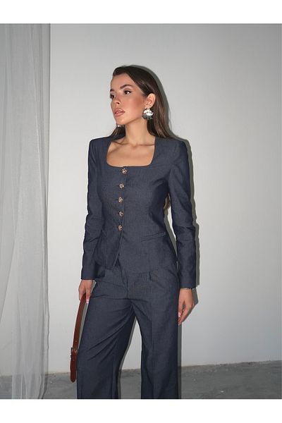 Swass Square Collar Denim Jacket and Pants Set