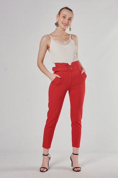 Swass Thick Belted Red Trousers