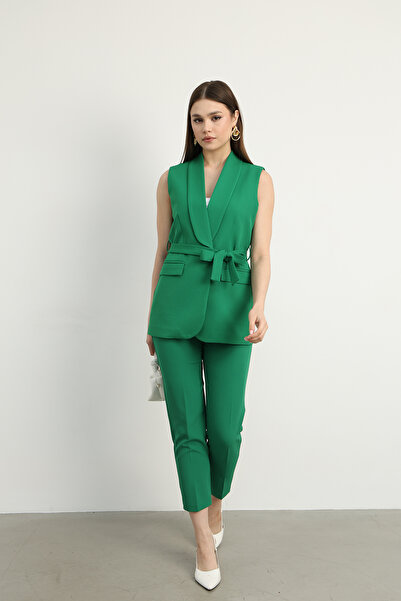 Swass Violet Kuşaklı Yelek Ve Yüksek Bel Yeşil Pantolon Takım