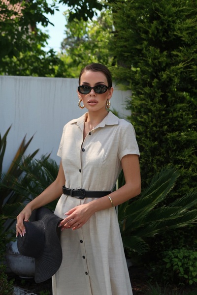 Swass Φόρεμα Palma Summer Gloria από λινό πουκάμισο φυσικό