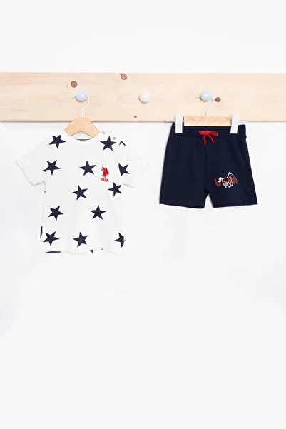 U.S. Polo Assn. U.S. Polo Assn Stars Cream Baby Boy Short Sleeve Suit