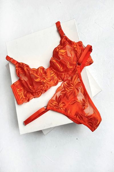 gc gece incisi Set costum brodat sutien și crenguță