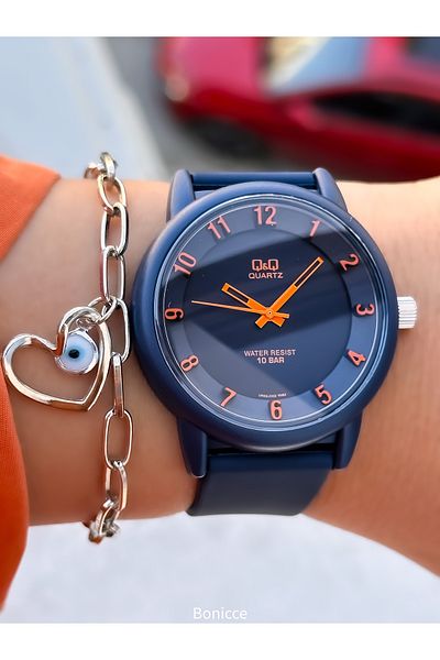 Q&Q Brand Navy Blue Color, Silicone Cord, (Suitable for Pool, Sea Use)Ladies/Ladies Sports Wristwatch