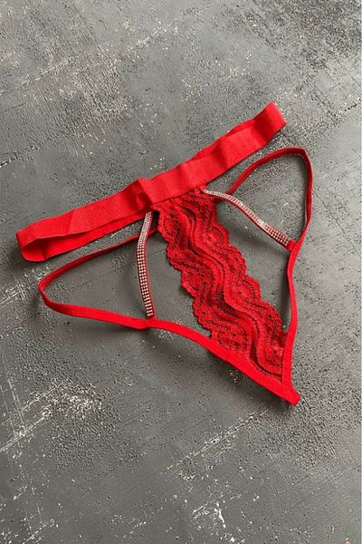 Gece İncisi Dantelli Taş Işlemeli Lastik Detaylı String