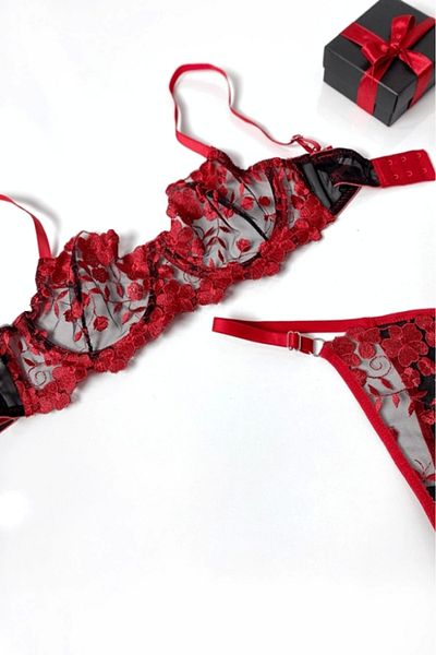 gc gece incisi Set sutien roșu cu modele florale