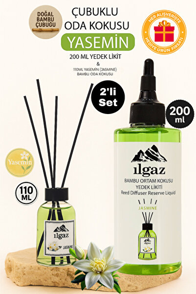 ILGAZ Yasemin Çiçeği Bambu Çubuklu Oda Kokusu 110 ml & Yasemin Çiçeği Yedek L...
