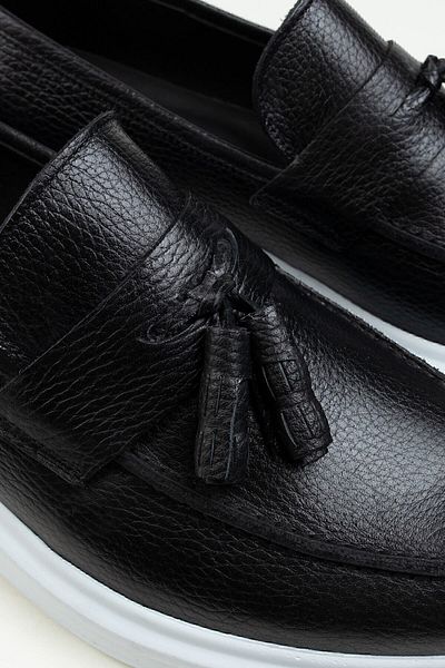 Deery Ανδρικό μαύρο γνήσιο δέρμα Comfort Tassel Loafer