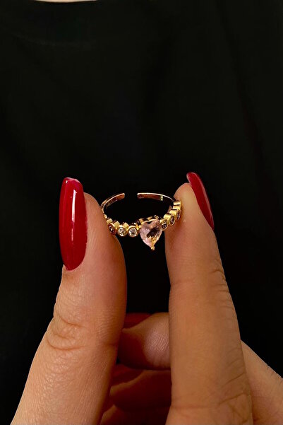 DEMOKAN خاتم نسائي بحجر الزركون على شكل قلب وزركون مستورد مقاوم للتشوه وقابل للتعديل