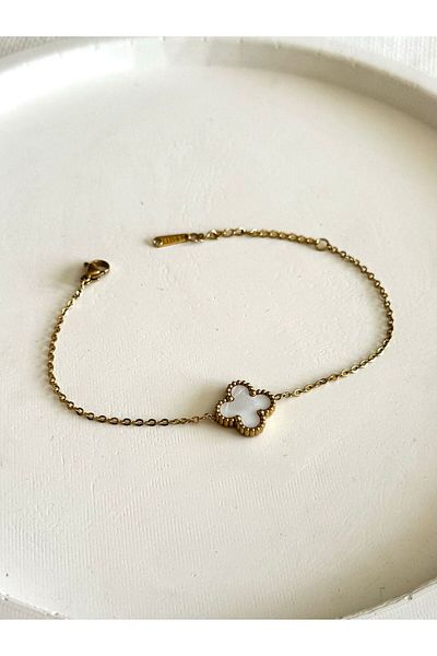 DEMOKAN Single Mother of Pearl Clover Non-Tarnish Women's Steel Bracelet