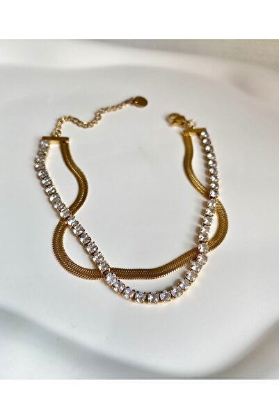 DEMOKAN Kadın Çelik Bileklik İkili İtalyan Su Yolu Bileklik