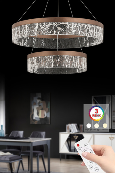 İstanbul Avize İstanbul Avize Olivia İki Katlı Eskitme Kumandalı 3 Renk Lüx Led Modern Ledli Avize