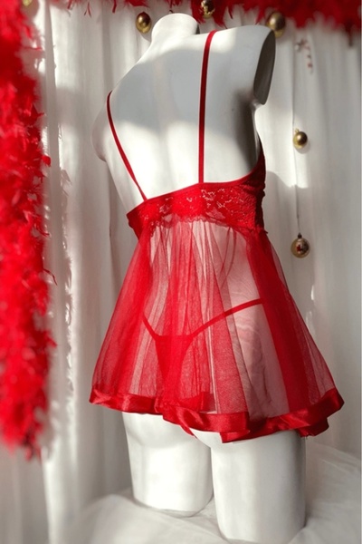 Gece İncisi Dantel Detaylı Tül Babydoll Takım