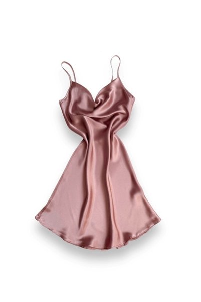 Gece İncisi Mink Degaje Collar Satin Nightgown