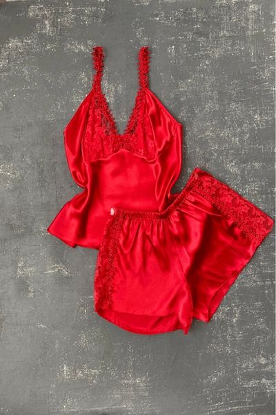 Gece İncisi Plus Size Lace Low-Cut Shorts Suit
