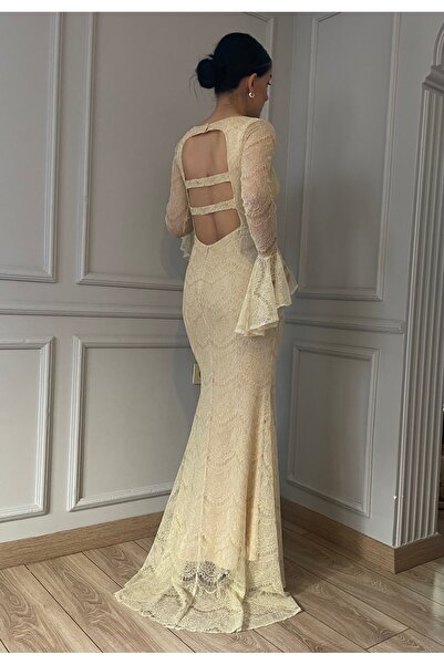 SOLİSTOES Fransız Danteli Uzun Balık Elbise