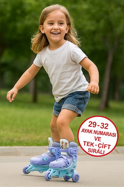TOYFEST زلاجات بثلاث عجلات بتصميم فروزن بصف واحد وصفين - (قابل للتعديل لمقاس 29 - 32)