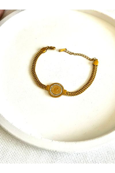 DEMOKAN Stoned Quarter Model Wicker Chain Non-Tarnish Women's Bracelet