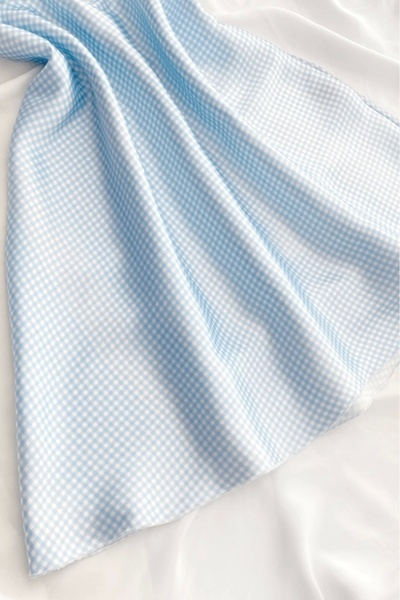 Gece İncisi Cămașă de noapte din satin cu detaliu din dantelă din Gingham albastru