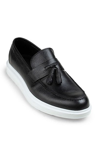 Deery Ανδρικό μαύρο γνήσιο δέρμα Comfort Tassel Loafer