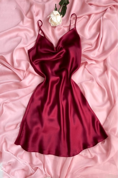 Gece İncisi Cămașă de noapte din satin cu guler