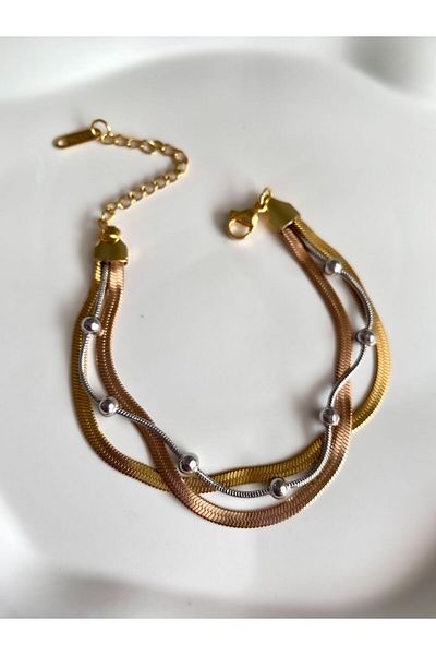 DEMOKAN Women's Steel Bracelet 3-Piece Italian Snake Heel Bracelet