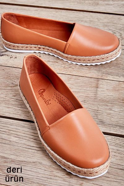 Bambi Tan Genuine Leather Women's Espadrille K01802021803