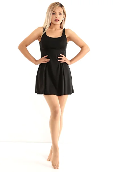 TİGERS Sea Queen Women's Black Large Size Micro Lycra Fabric Dress Silipli Swimsuit