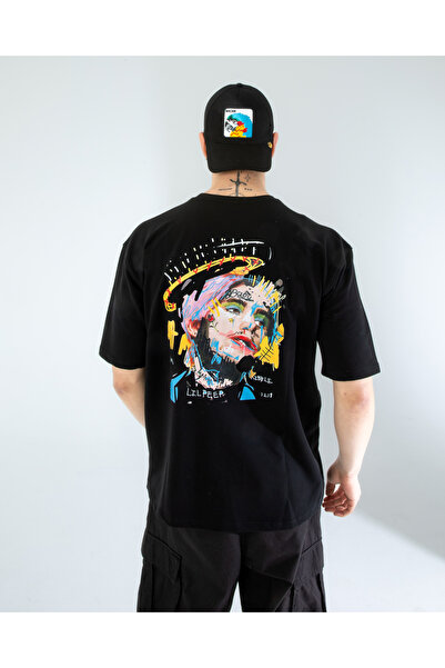Lescho تي شيرت مطبوع للجنسين مقاس كبير Lil Peep