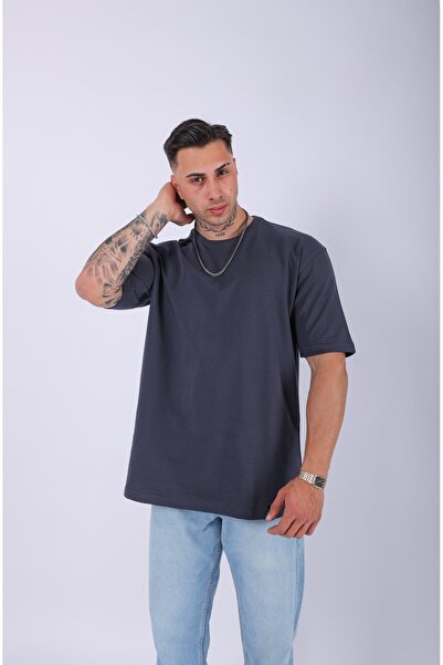 Lescho Unisex 100% Cotton Oversize Solid T-Shirt Anthracite
