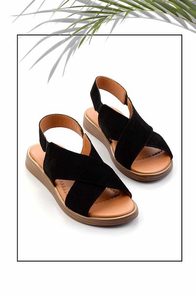 Bambi Black Leather Women's Sandals K05906131402