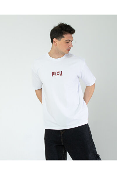 Lescho تي شيرت مطبوع كبير الحجم للجنسين باللون الأبيض الغني