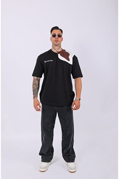 Lescho UNISEX ÖZEL TASARIM TERS YAKA OVERSIZE T-SHIRT