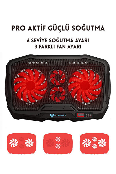 Blueforce Speeder Sx-15 4 Adet Fanlı 9"-17" Inç Ledli Lcd Kontrol Panelli Standlı Notebook Laptop Soğutucu