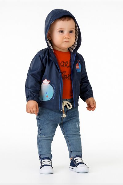 Bebessi Baby Boy-Child Zipper Closure Hooded Raincoat Long Sleeve Tshirt Jeans Trousers Triple Suit